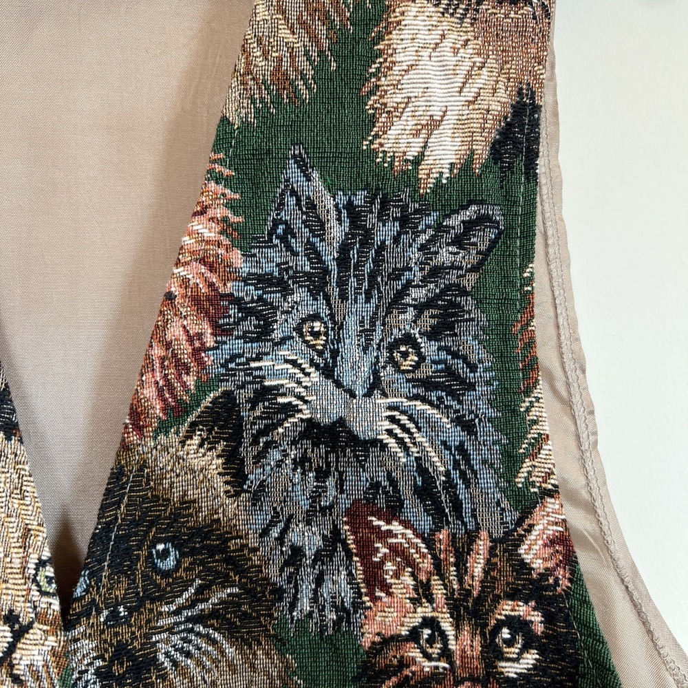 Vintage Facets by Mirrors Cat Tapestry Vest Womens M Multicolor Buttons VTG - Picture 4 of 9
